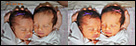 This is a photo enhancement of twin baby girls.